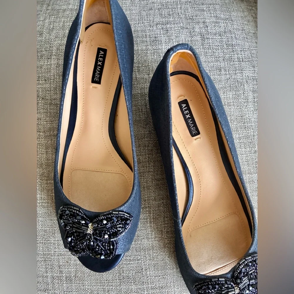 Alex Marie Black Women's Beaded Butterfly Flats
